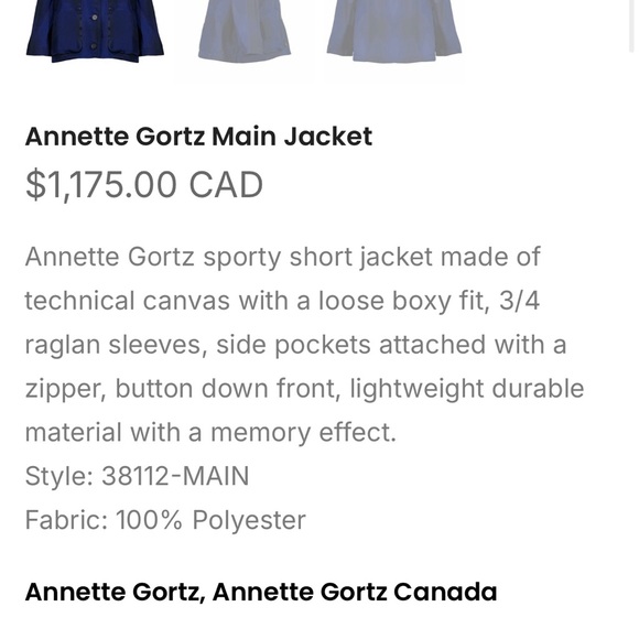 Annette Görtz ‘Main Jacket’ Blue & Black 3/4 Sleeve Button Up Jacket Size Large - Picture 14 of 16